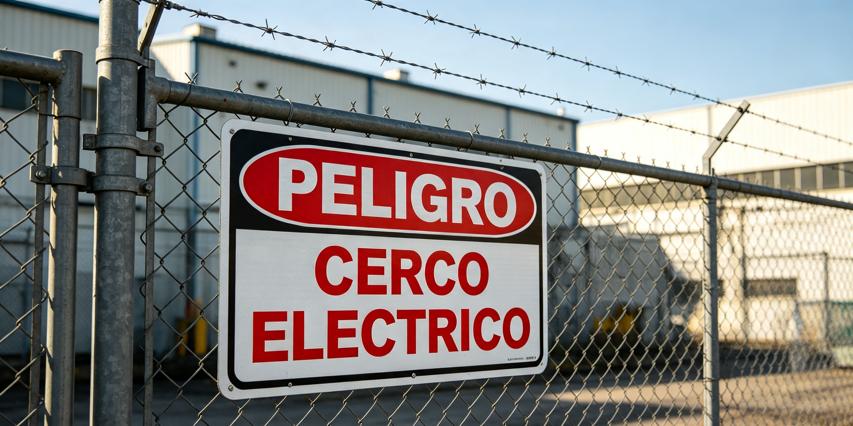 Cerco eléctrico perimetral instalado sobre muro industrial
